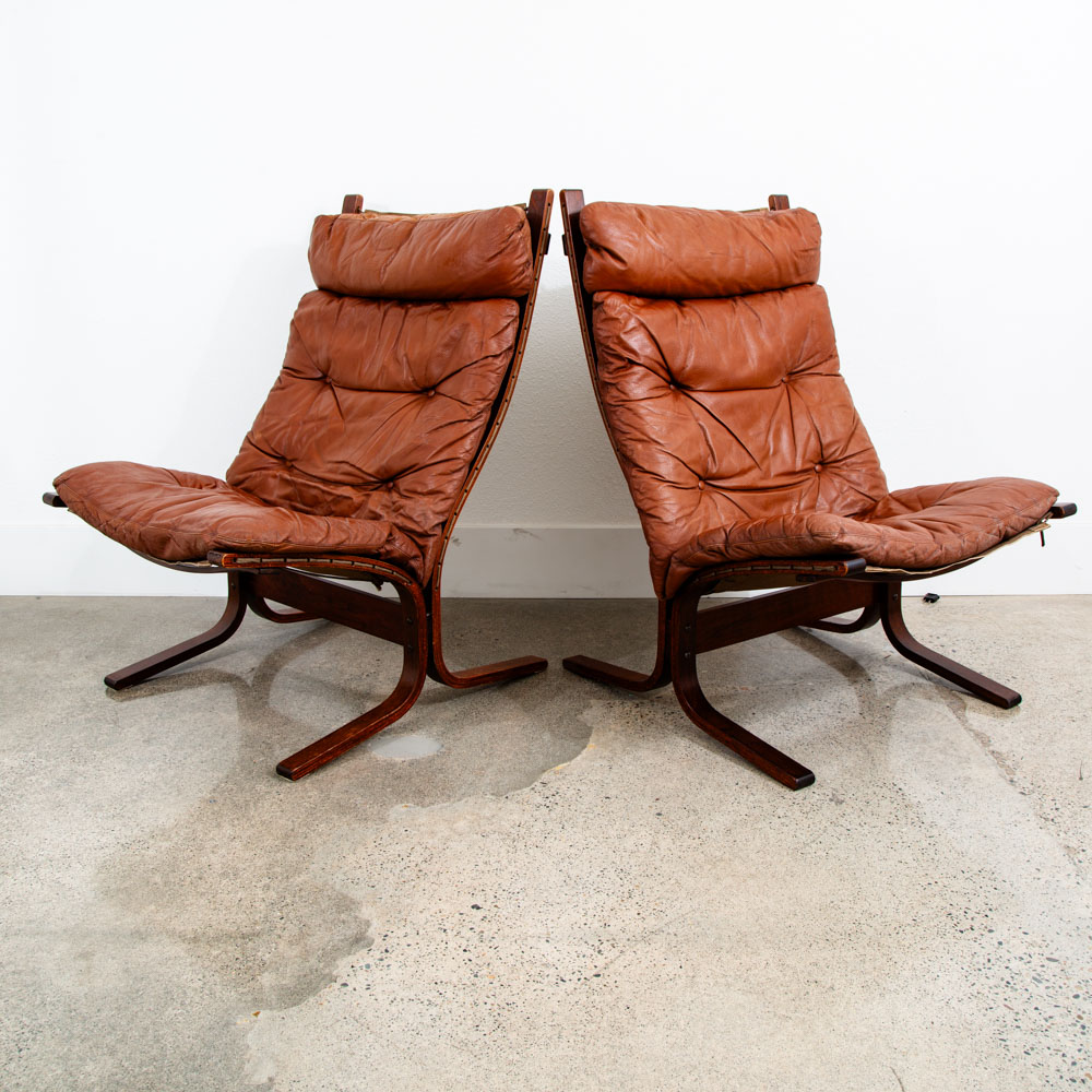 Mid Century Danish Modern Lounge Chair Set Siesta Red Leather Westnofa Pair Mcm - Image 4