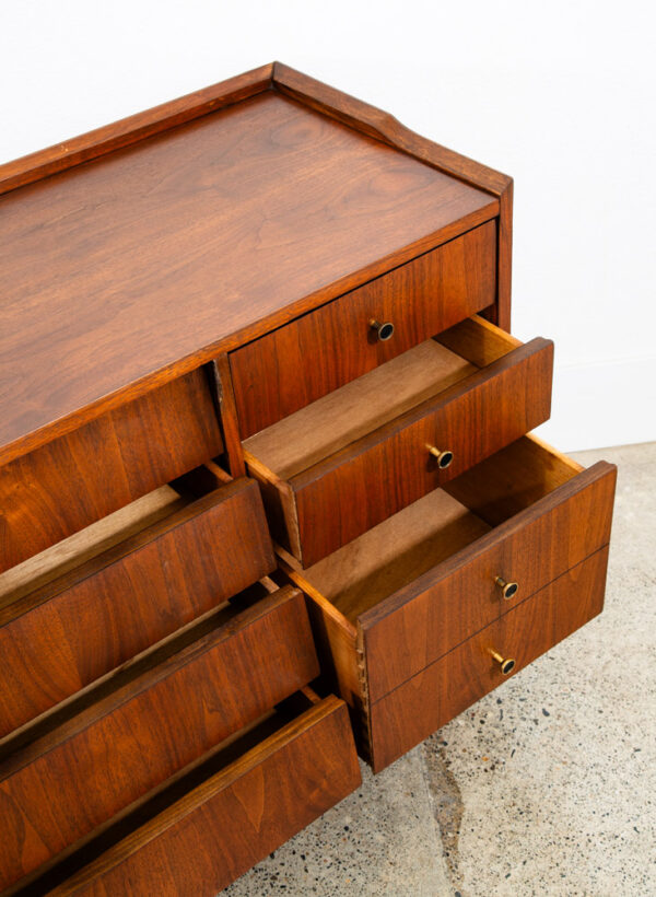 Mid Century Modern Credenza Dresser 10 Drawer Stanley Walnut Mcm Brass Handles - Image 11