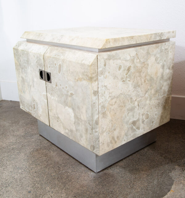 Mid Century Post Modern Nightstand End Side Table Custom Stone Marble Metal 1980 - Image 11