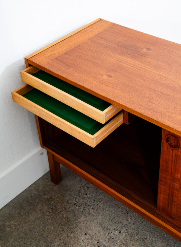 Mid Century Danish Modern Credenza Sideboard Sliding Doors Teak Drawers Denmark - Image 8