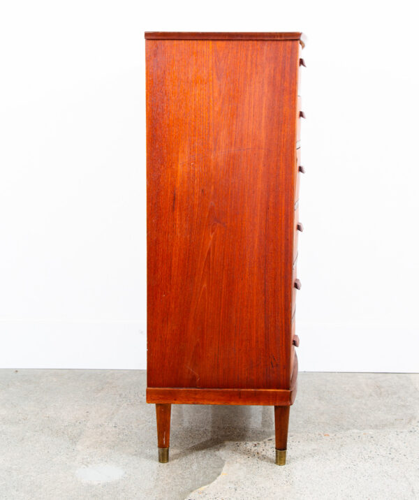 Mid Century Danish Modern Highboy Dresser 6 Drawer Teak Handles Denmark Locking - Image 4