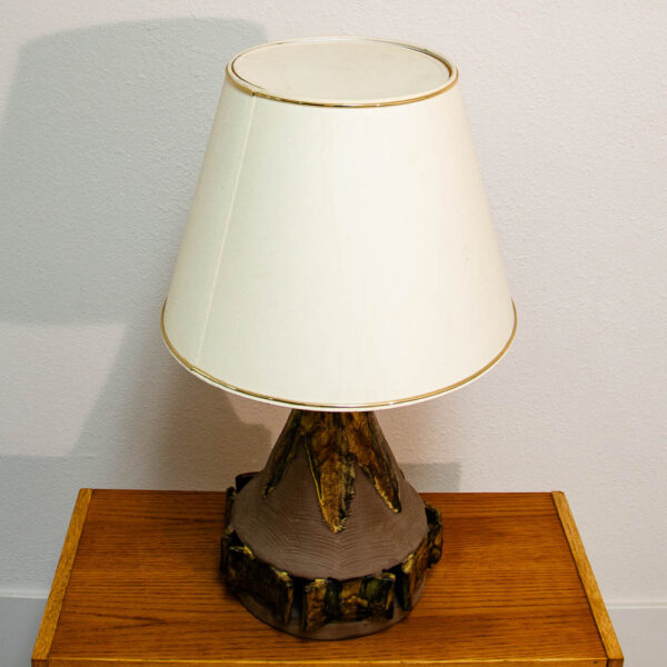 Mid Century Modern Ceramic Table Lamp Gold and Brown Vintage Danish Lamp Shade - Image 5