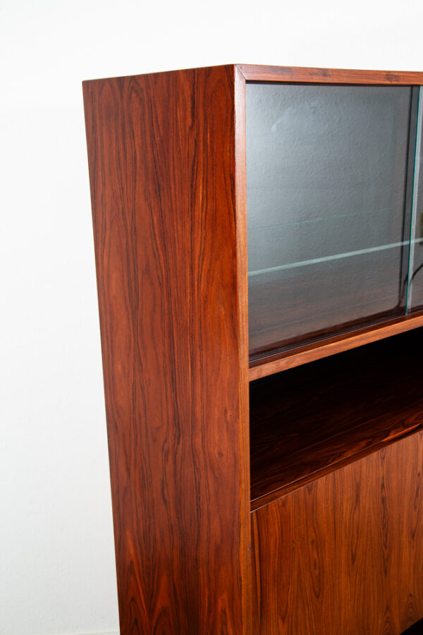 Mid Century Danish Modern Bookshelf Cabinet Rosewood Glass Doors Drop Down Mcm - Image 8