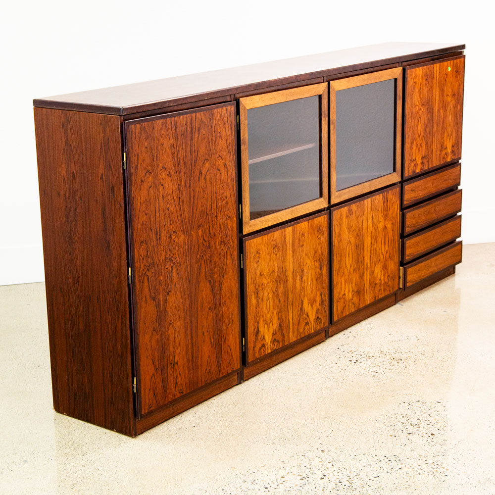Mid Century Danish Modern Credenza Hutch Cabinet Glass Display Rosewood Modular - Image 6