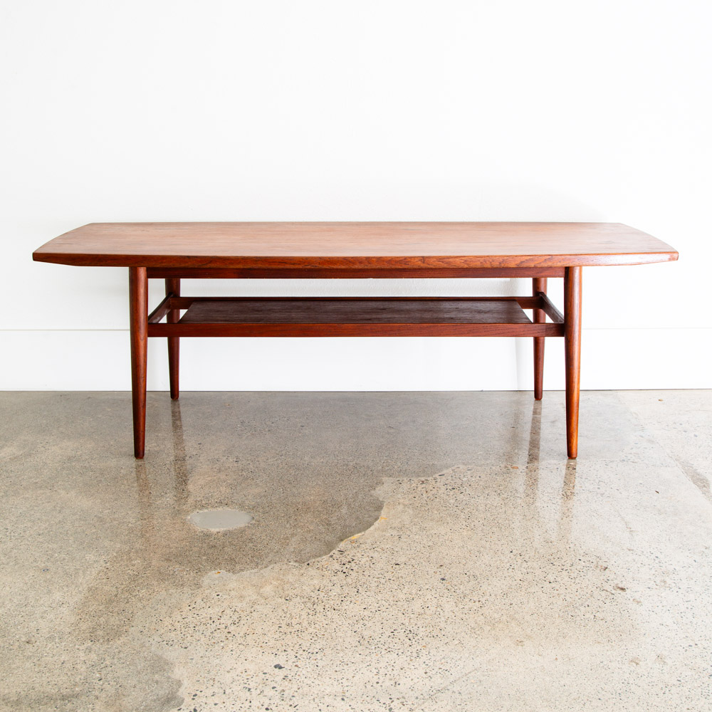 Mid Century Danish Modern Coffee Table Solid Teak Denmark Surfboard Shelf Mcm M - Image 3