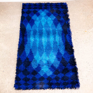 Mid Century Danish Modern Shag Rug Axminster Rya Abstract Blue Small 47.5x24.5