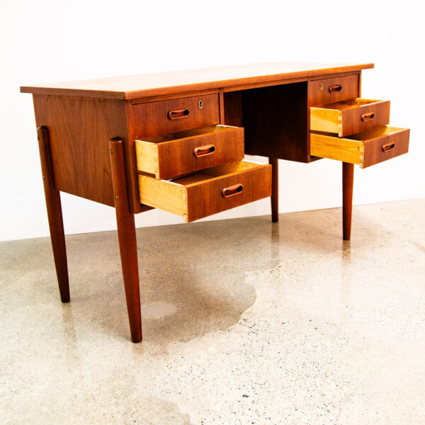 Mid Century Danish Modern Desk Executive Teak 6 Drawer Bookshelf Floating Lock - Image 5