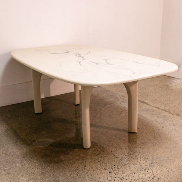 Mid Century Modern Coffee Table White Stone Marble Mcm Italy 2 Piece Vintage NM - Image 4
