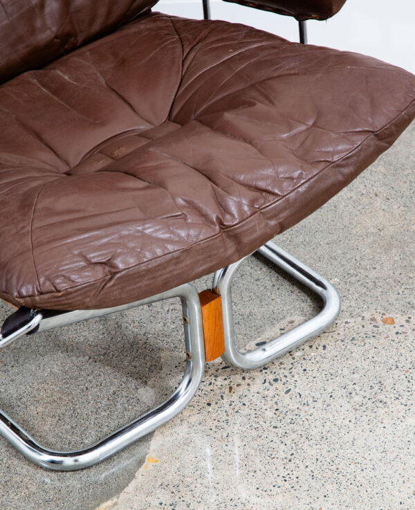 Mid Century Danish Modern Lounge Chair Brown Leather Ingmar Relling Westnofa Arm - Image 5