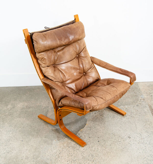 Mid Century Danish Modern Lounge Chair Set Siesta Tan Leather Westnofa Pair Arms - Image 5