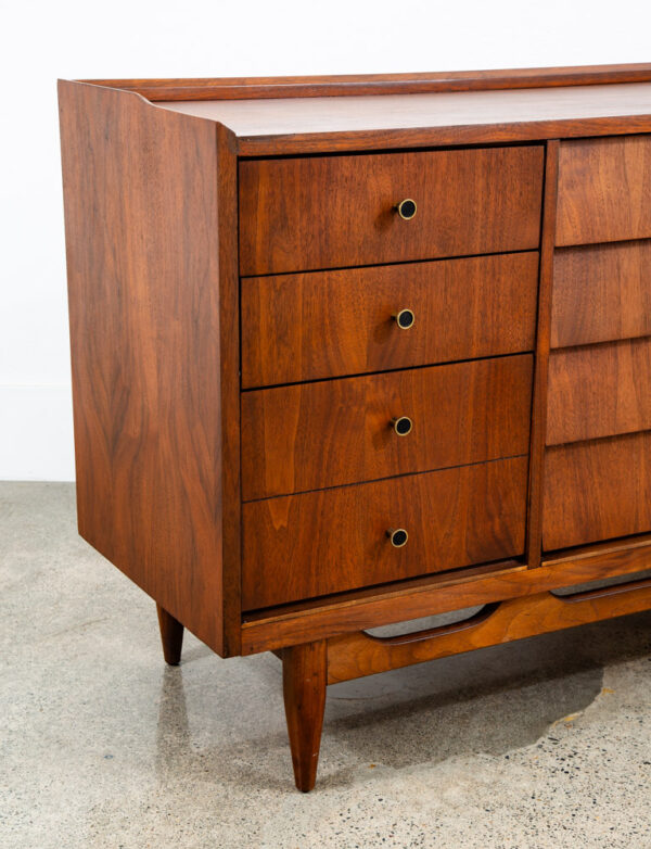 Mid Century Modern Credenza Dresser 10 Drawer Stanley Walnut Mcm Brass Handles - Image 10