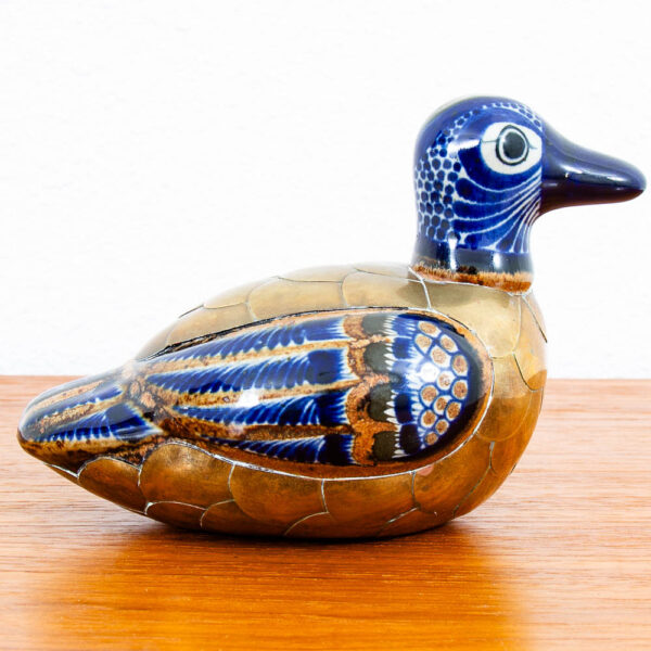 Mid Century Modern Blue and Gold Ceramic Duck Decretive Table Decor Sculpture - Image 2