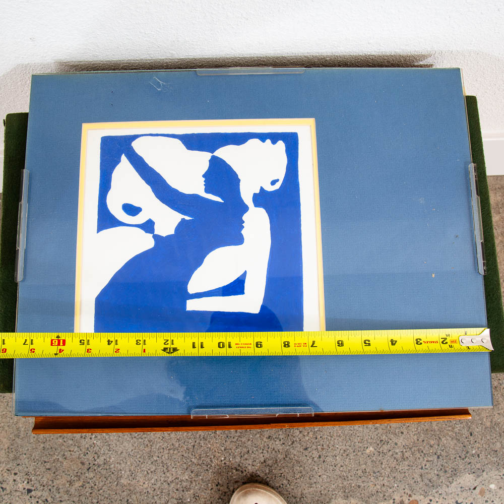 Mid Century Modern Framed Escher Style Negative Space Art Print Blue White 1978 - Image 12