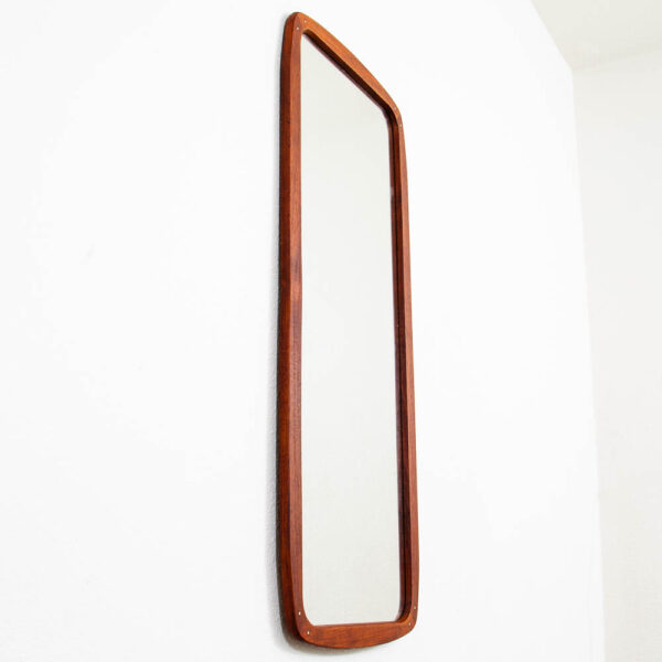 Mid Century Danish Modern Rounded Mirror Wall Hanging Solid Teak Abstract Mcm - Image 3