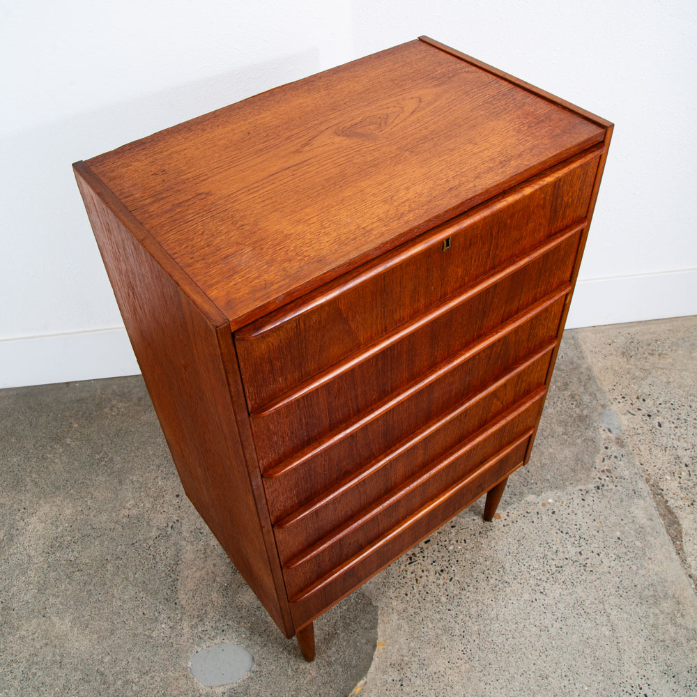Mid Century Danish Modern Dresser Highboy 6 Drawer Teak Denmark Locking Compact - Image 7