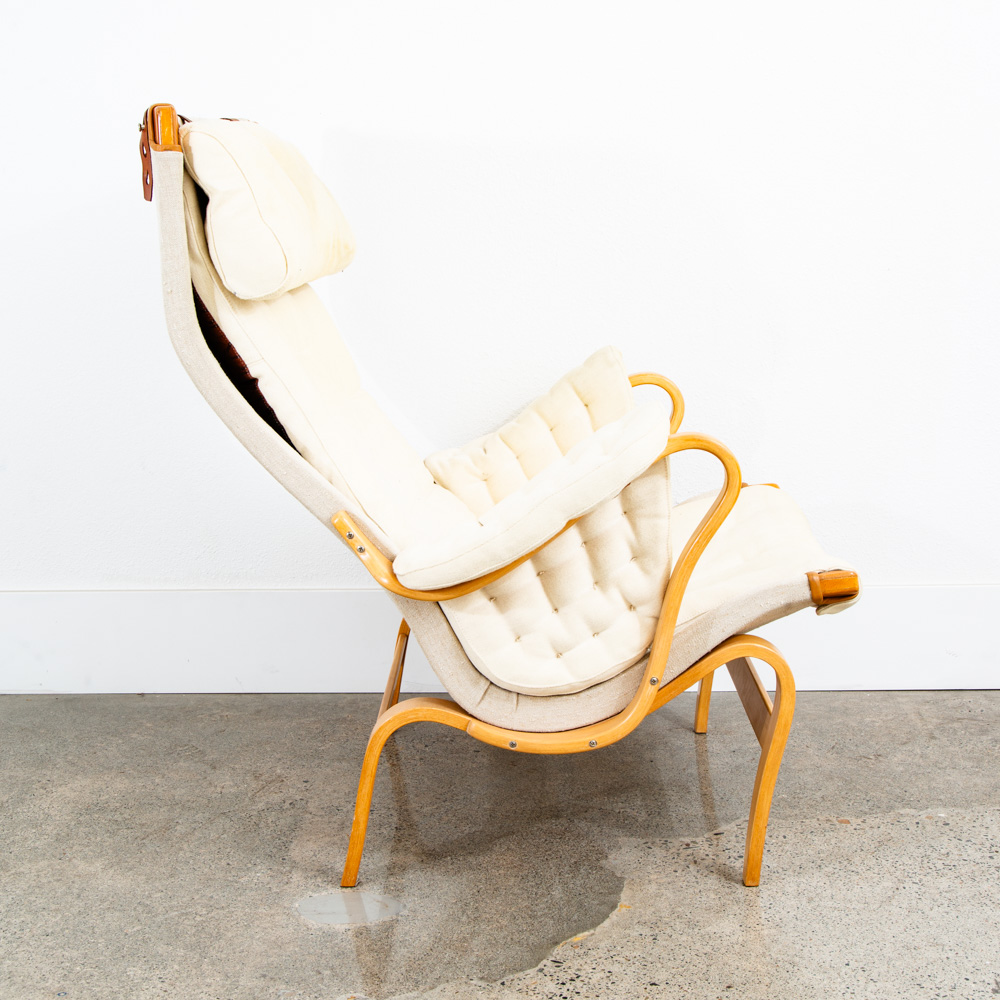 Mid Century Danish Modern Lounge Chair Dux Bruno Mathsson Pernilla White Fabric - Image 12