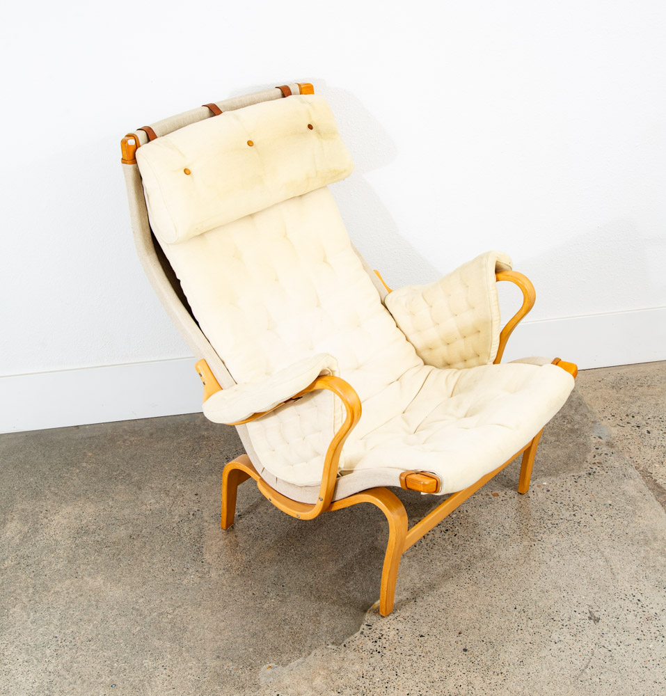 Mid Century Danish Modern Lounge Chair Dux Bruno Mathsson Pernilla White Fabric - Image 7