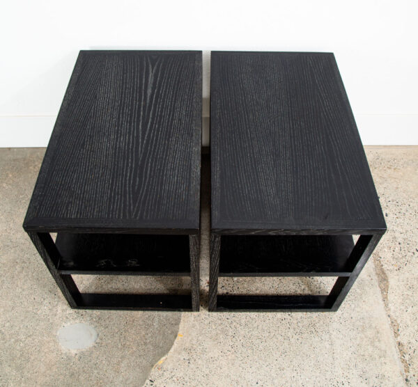 Mid Century Modern Side Tables Ebonized Oak Black Set 2 End Vintage Rectangular - Image 3