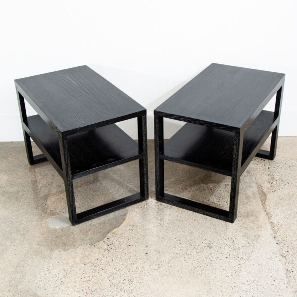 Mid Century Modern Side Tables Ebonized Oak Black Set 2 End Vintage Rectangular