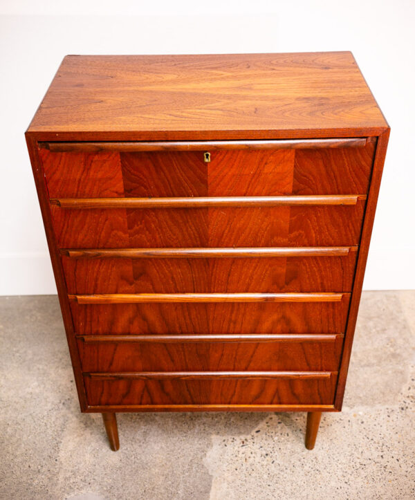Mid Century Danish Modern Dresser Highboy 6 Drawer Teak Denmark Locking Vintage - Image 6