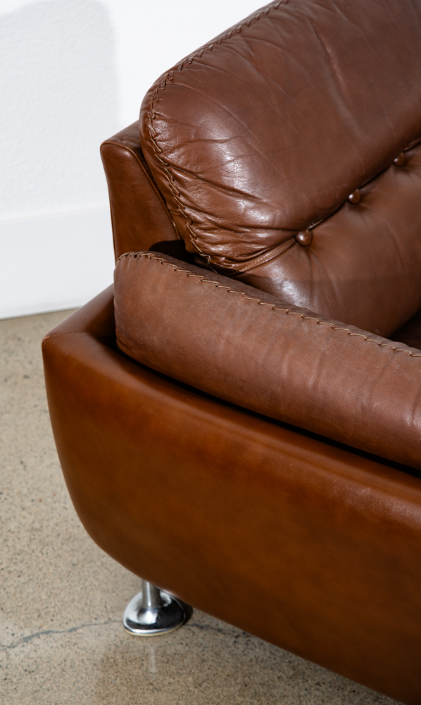 Mid Century Modern Lounge Chair Cognac Brown Caramel Leather Vintage Chrome Mcm - Image 8
