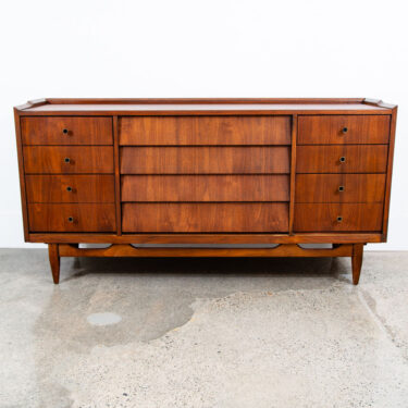 Mid Century Modern Credenza Dresser 10 Drawer Stanley Walnut Mcm Brass Handles