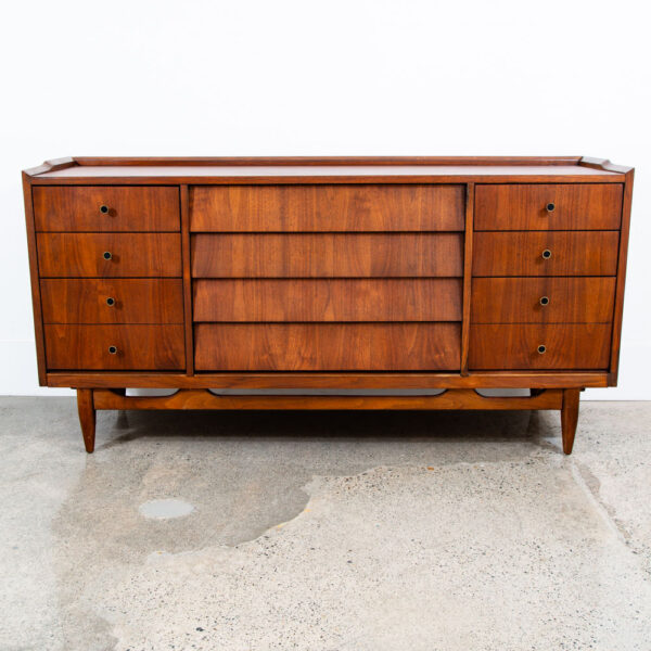 Mid Century Modern Credenza Dresser 10 Drawer Stanley Walnut Mcm Brass Handles