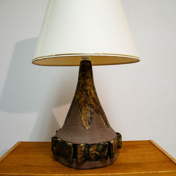 Mid Century Modern Ceramic Table Lamp Gold and Brown Vintage Danish Lamp Shade - Image 3