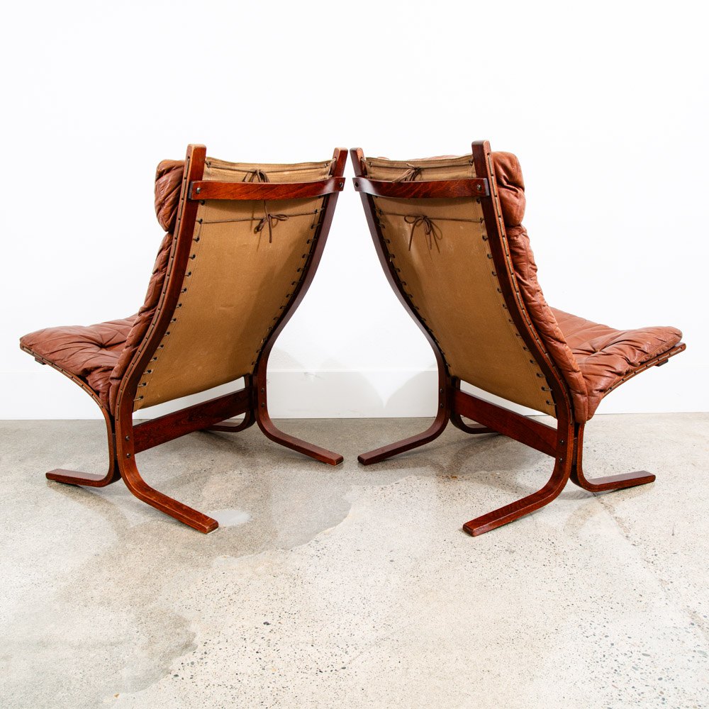 Mid Century Danish Modern Lounge Chair Set Siesta Red Leather Westnofa Pair Mcm - Image 3