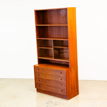 Mid Century Danish Modern Bookshelf Cabinet Teak Shelves Glass 4 Drawers Shelves