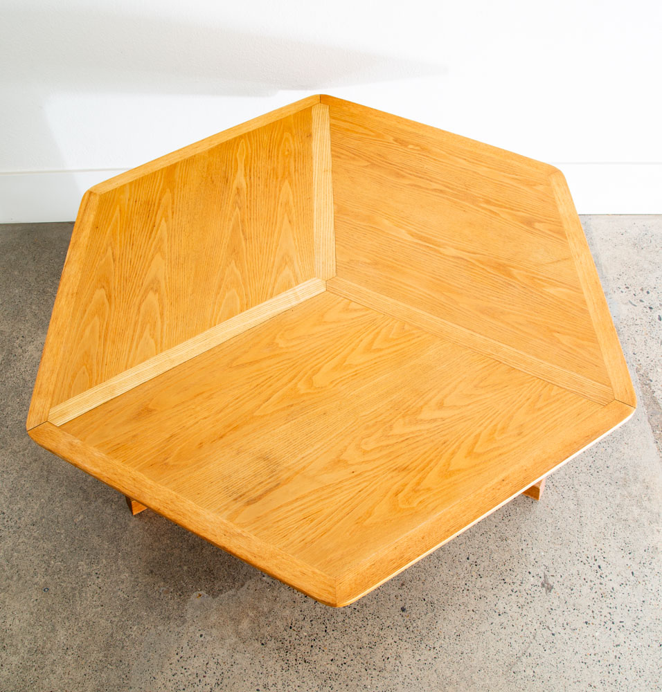 Mid Century Danish Modern Coffee Table Solid White Oak Vintage Hexagon Geometric - Image 8