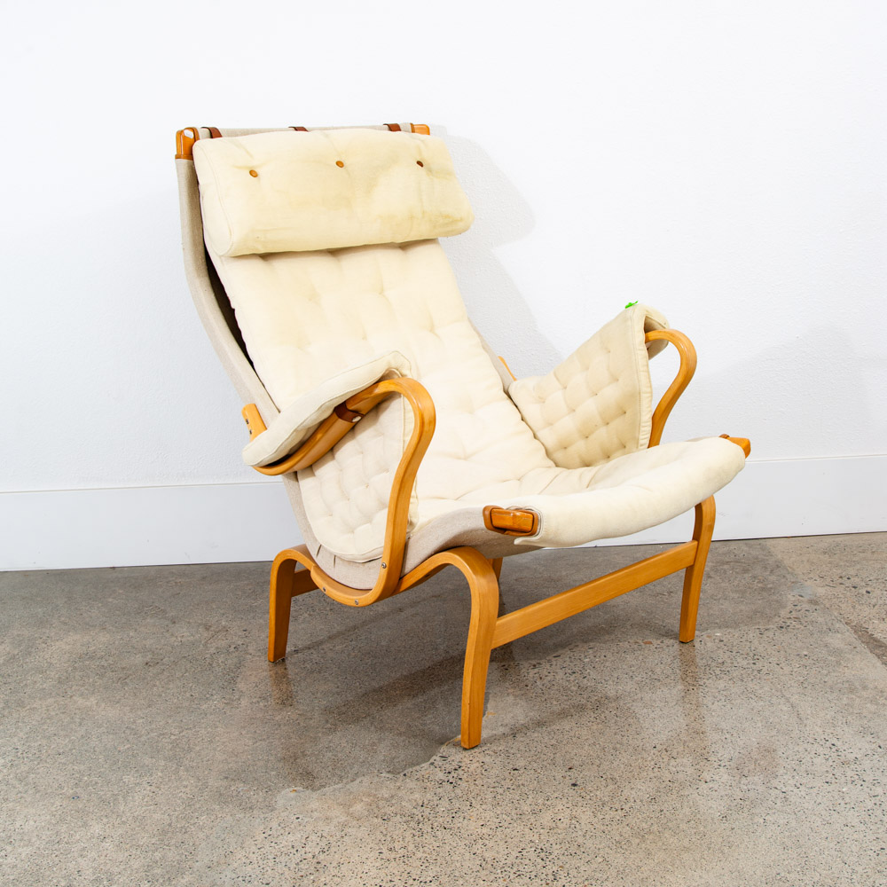 Mid Century Danish Modern Lounge Chair Dux Bruno Mathsson Pernilla White Fabric - Image 6