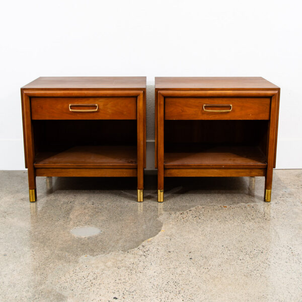 Mid Century Modern Nightstands End Side Table Drawer Walnut Vintage Drexel Brass - Image 2