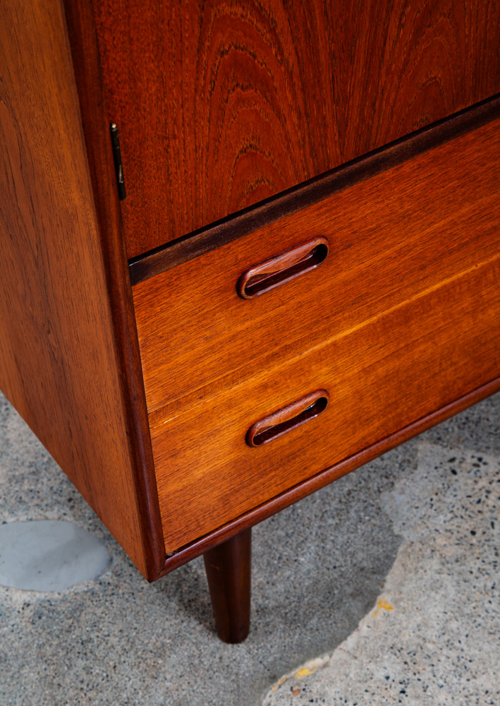 Mid Century Danish Modern Hutch Cabinet Solid Teak Doors Denmark Compact Vintage - Image 11