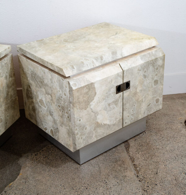 Mid Century Post Modern Nightstand End Side Table Custom Stone Marble Metal 1980 - Image 9