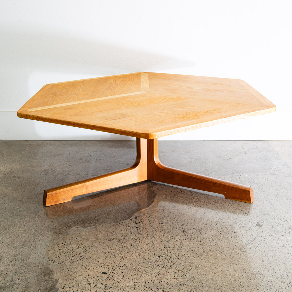 Mid Century Danish Modern Coffee Table Solid White Oak Vintage Hexagon Geometric - Image 11