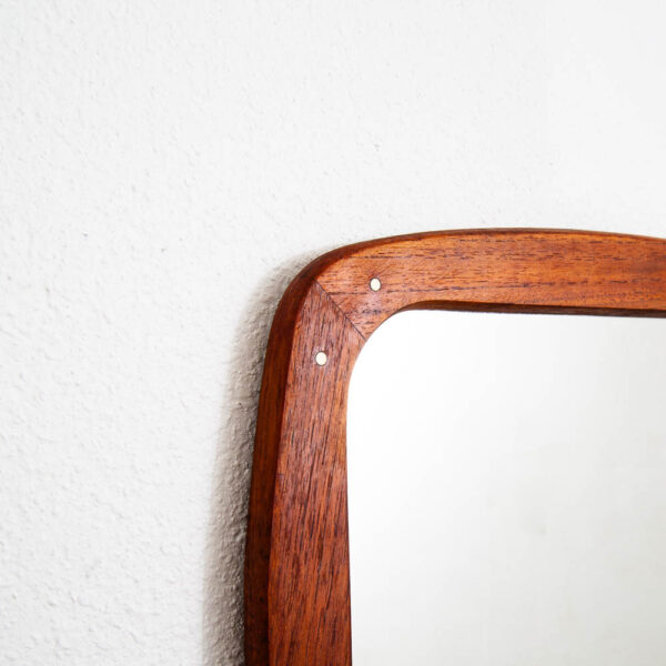 Mid Century Danish Modern Rounded Mirror Wall Hanging Solid Teak Abstract Mcm - Image 4