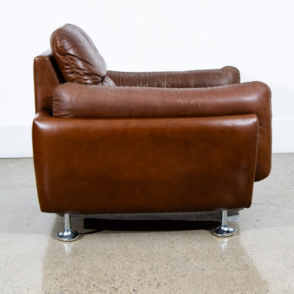 Mid Century Modern Lounge Chair Cognac Brown Caramel Leather Vintage Chrome Mcm - Image 4