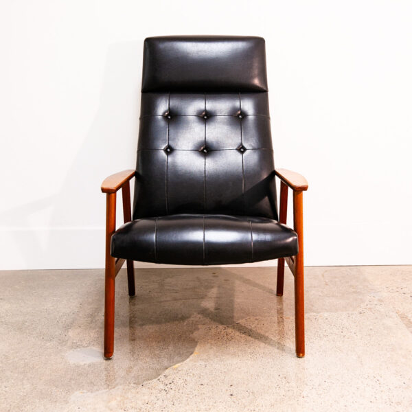 Mid Century Danish Modern Armchair Lounge Chair Teak Black Leather Tufted Mcm - Image 5