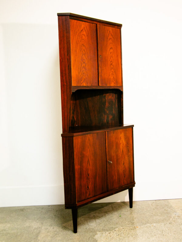 Mid Century Danish Modern Corner Cabinet Rosewood Bar Denmark Drawers Locking VG - Image 10