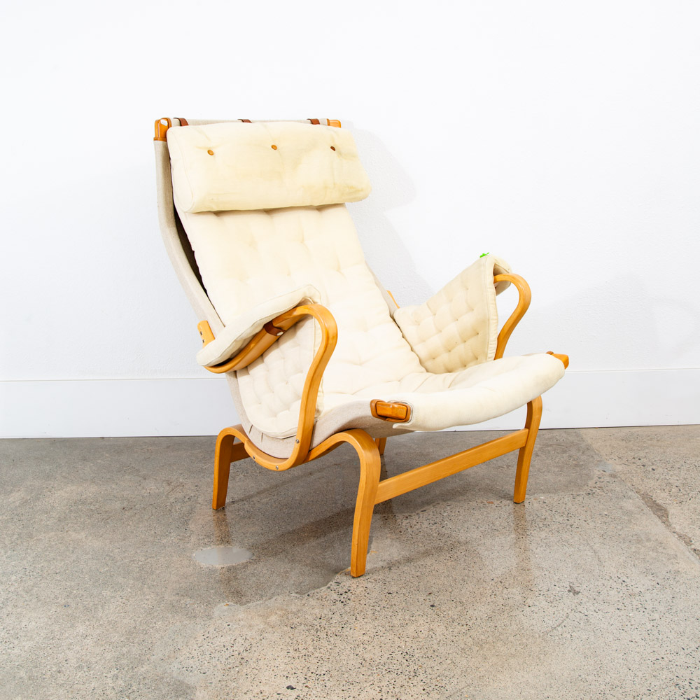 Mid Century Danish Modern Lounge Chair Dux Bruno Mathsson Pernilla White Fabric