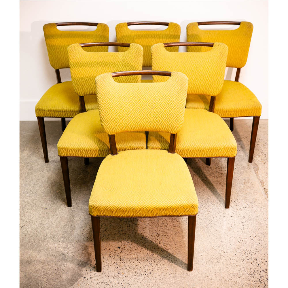 Mid Century Danish Modern Dining Chairs Set 6 Solid Wood Beech Yellow Textured
