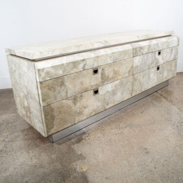 Mid Century Post Modern Dresser Credenza Custom Stone Marble Metal Frame 1980