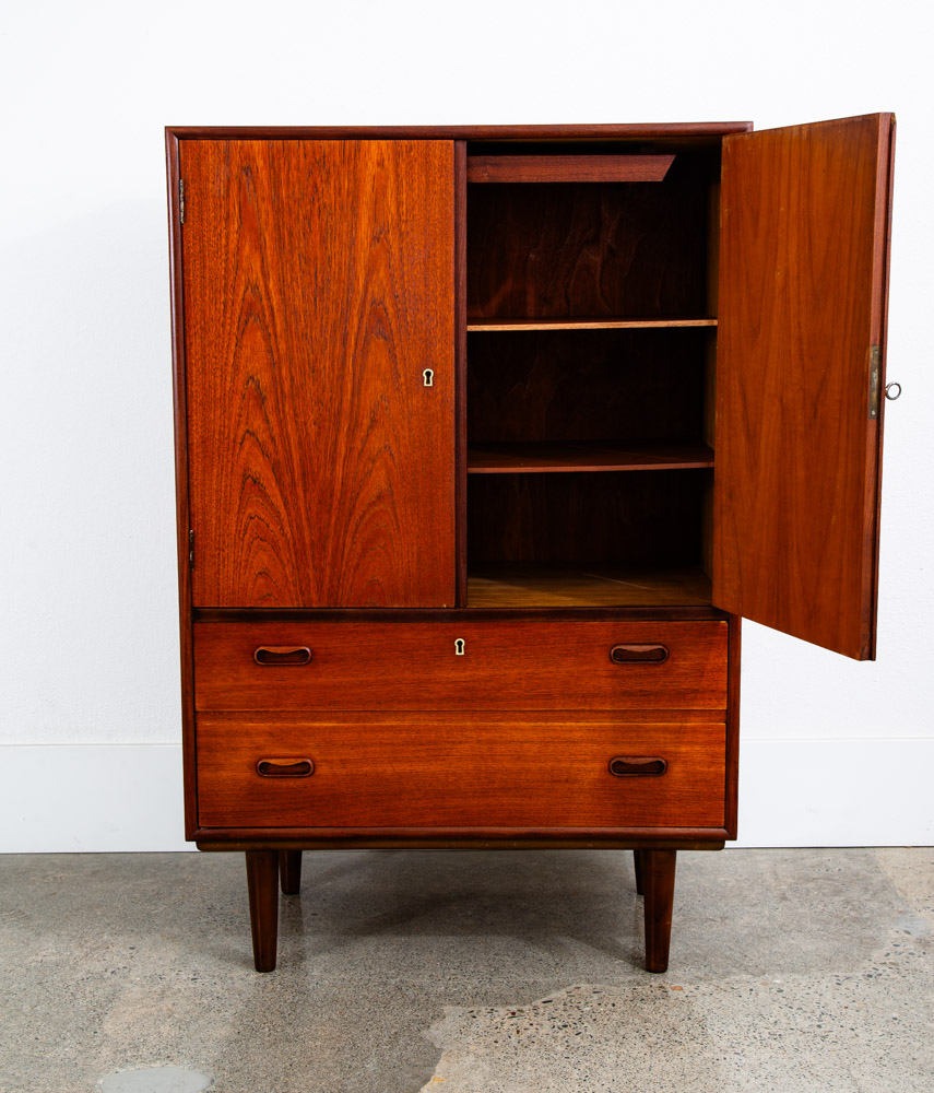 Mid Century Danish Modern Hutch Cabinet Solid Teak Doors Denmark Compact Vintage - Image 5