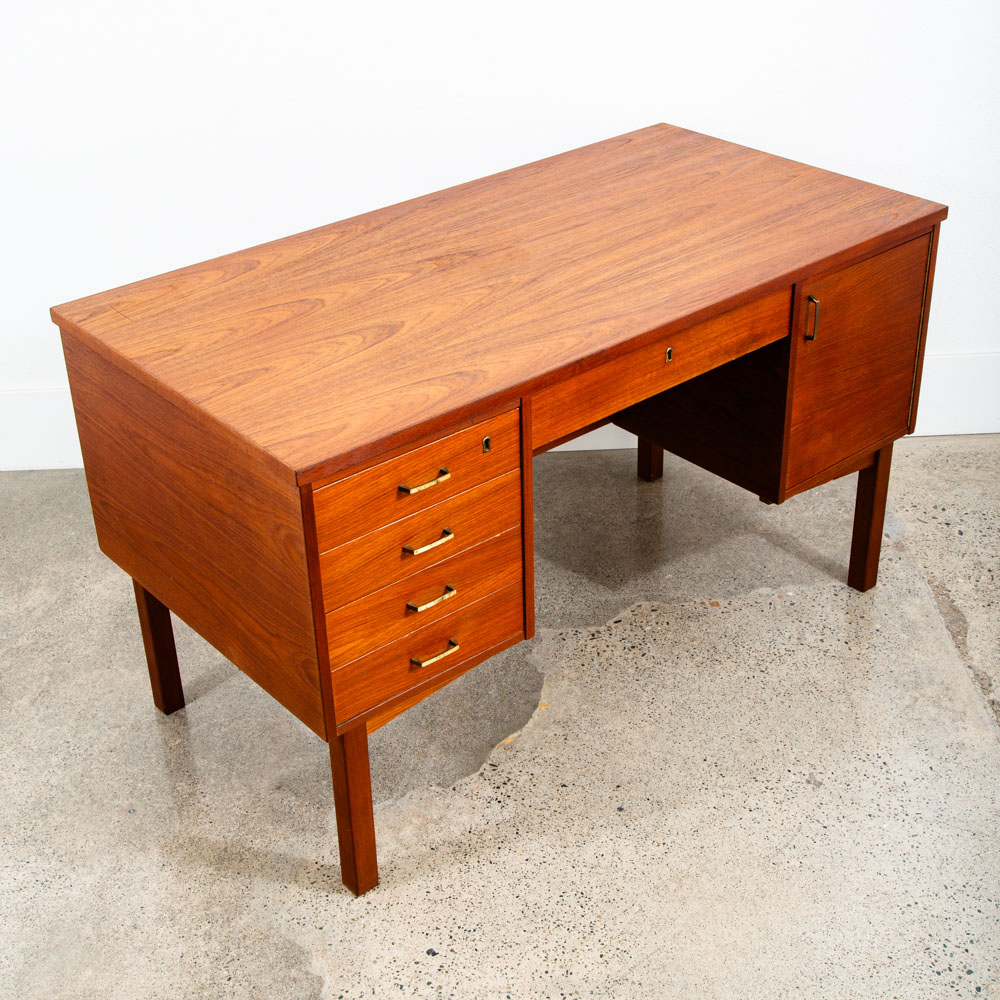 Mid Century Danish Modern Desk Executive Floating Teak Book Shelf Denmark Bar VG - Image 11