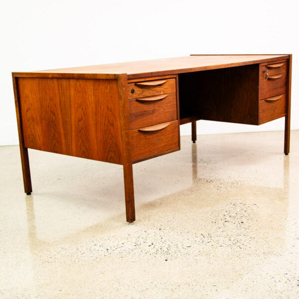 Mid Century Modern Desk Executive Jens Risom Walnut Leather Large Mcm Floating - Image 7