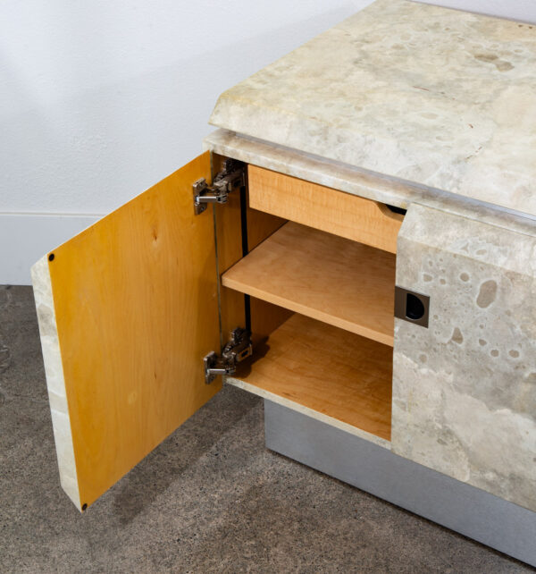 Mid Century Post Modern Nightstand End Side Table Custom Stone Marble Metal 1980 - Image 4