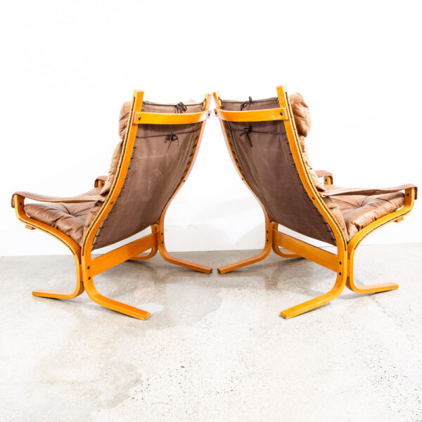 Mid Century Danish Modern Lounge Chair Set Siesta Tan Leather Westnofa Pair Arms - Image 2