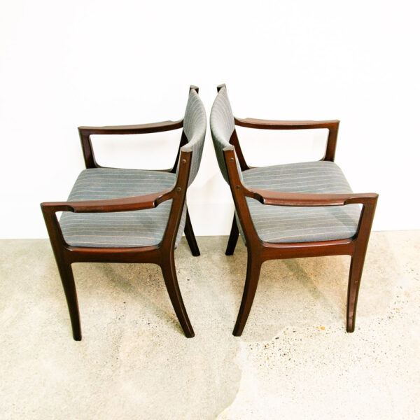 Mid Century Danish Modern Dining Chairs Set 2 Pair Armchair Mahogany Striped NM - Image 5