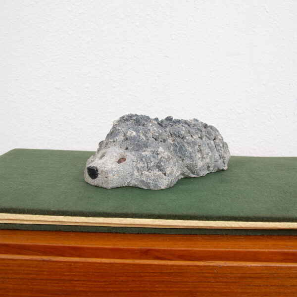Mid Century Modern Sculpture Art Cement Door Stopper Poodle Dog Black and Gray - Image 2